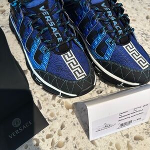 Versace Men's Black and Blue Patterned Sneakers